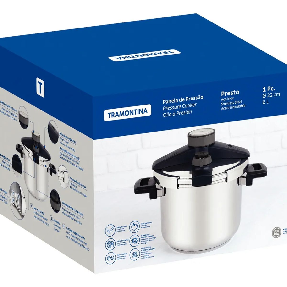 TRAMONTINA - Olla A Presión Tramontina Presto Con Triple Fondo, 6 L