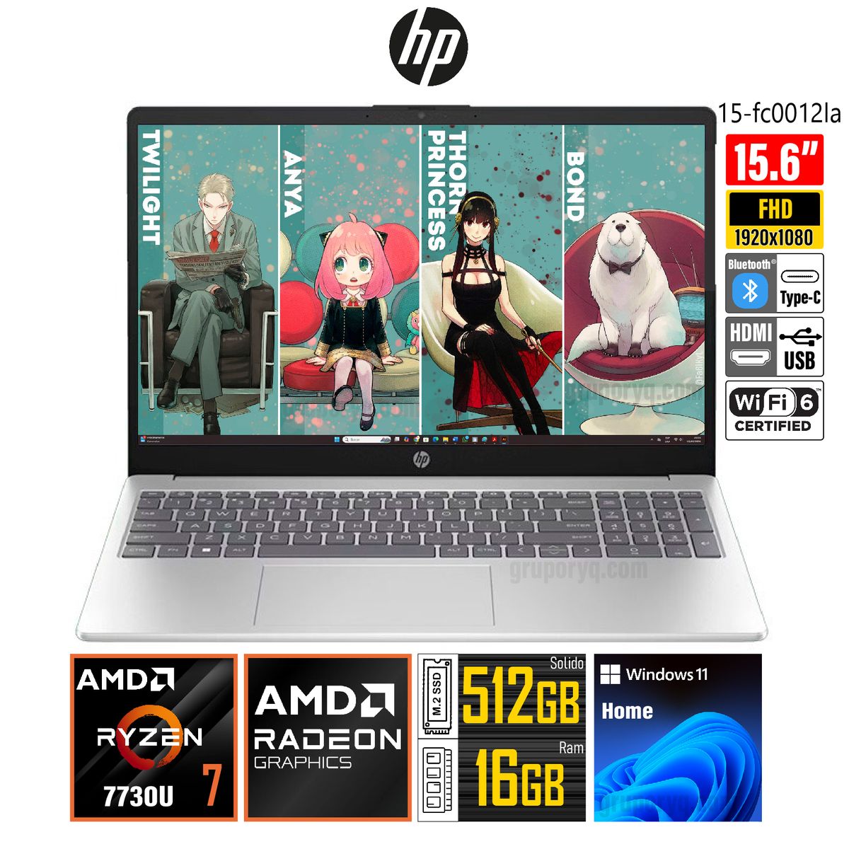 HP - Laptop HP 15-fc0012la AMD Ryzen 7-7730U 156 FHD RAM 16GB SSD 512GB -802N1LA