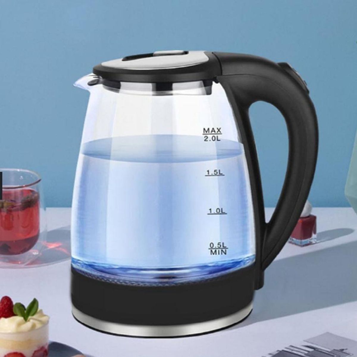 GENERICO - HERVIDOR ELECTRICO VIDRIO TRANSPARENTE 2000ML