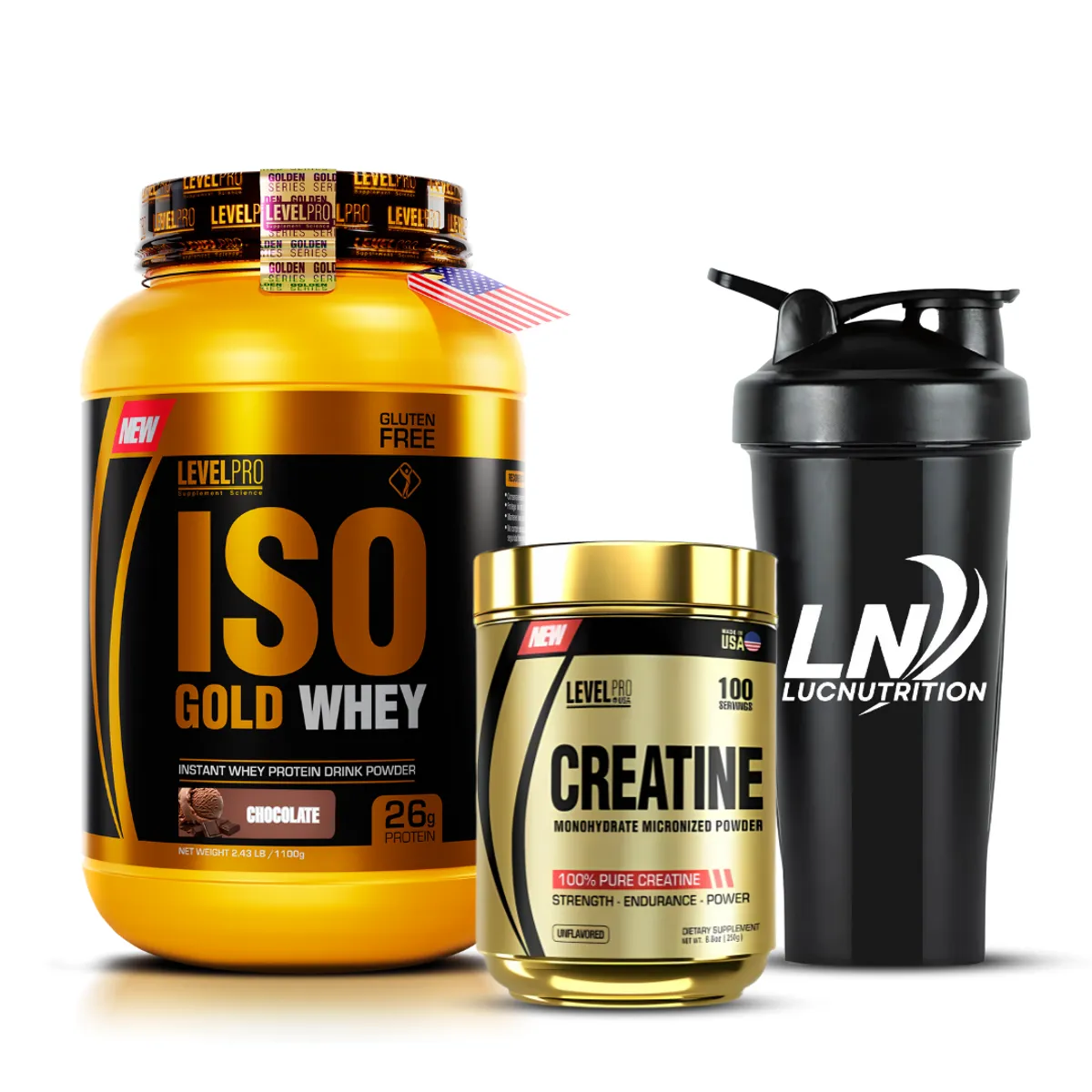 LEVEL PRO - Iso Gold Whey 1.1 kg rich chocolate + Creatina level pro 250 g + shaker