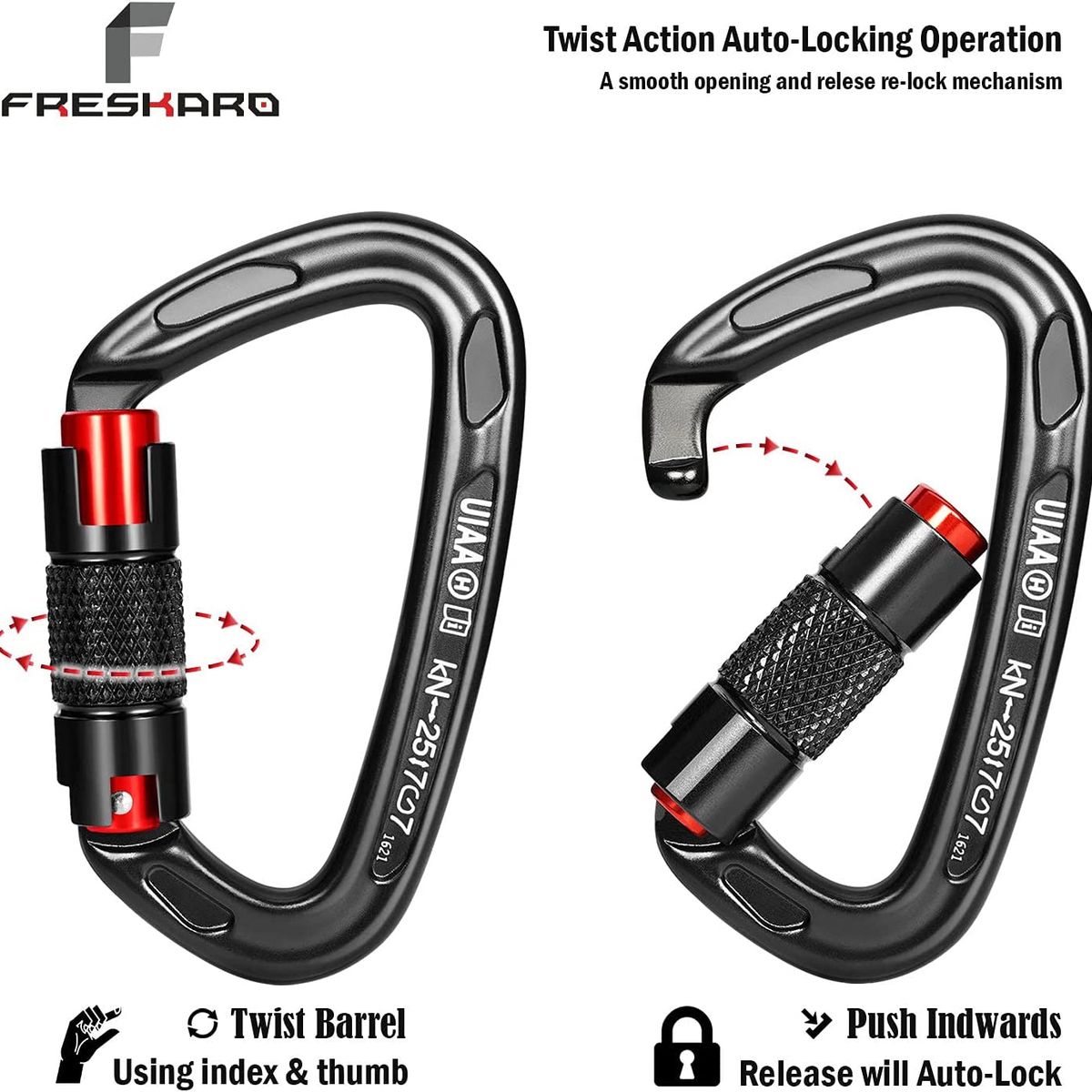 PUREPOWER - Mosquetón De Escalada 25kn Para Aparejos Cuerdas-2PCS