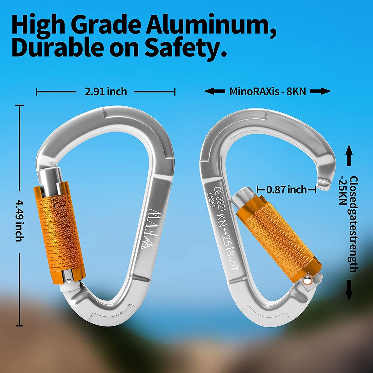 PUREPOWER - Mosquetón De Escalada 25kn Para Aparejos Cuerdas-4PCS