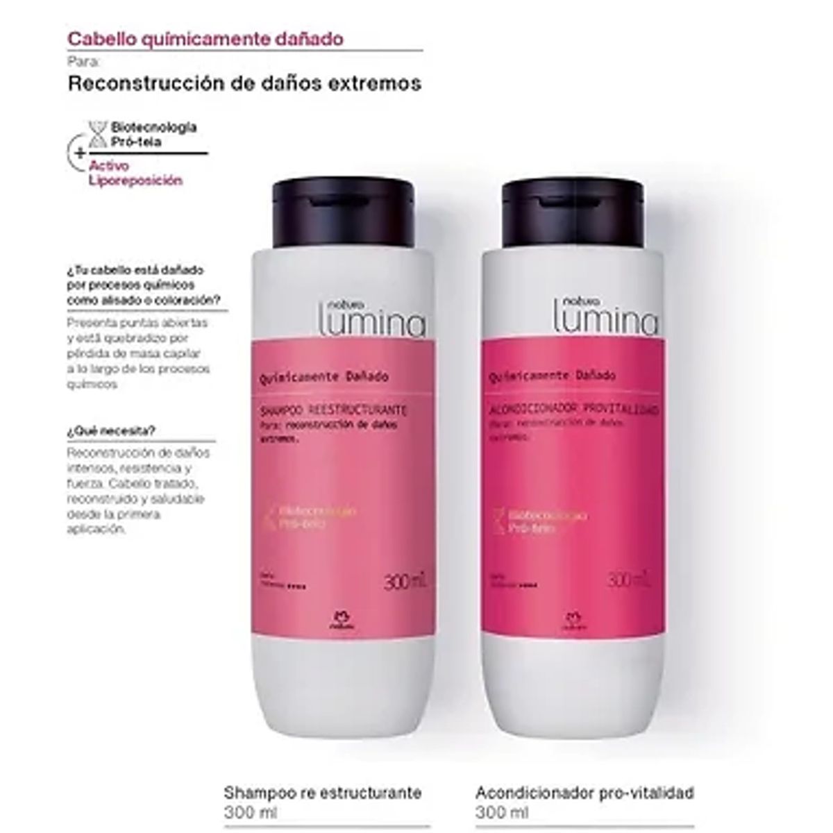 NATURA - Shampoo y acondicionador Químicamente Dañado Lumina Natura 300 ml