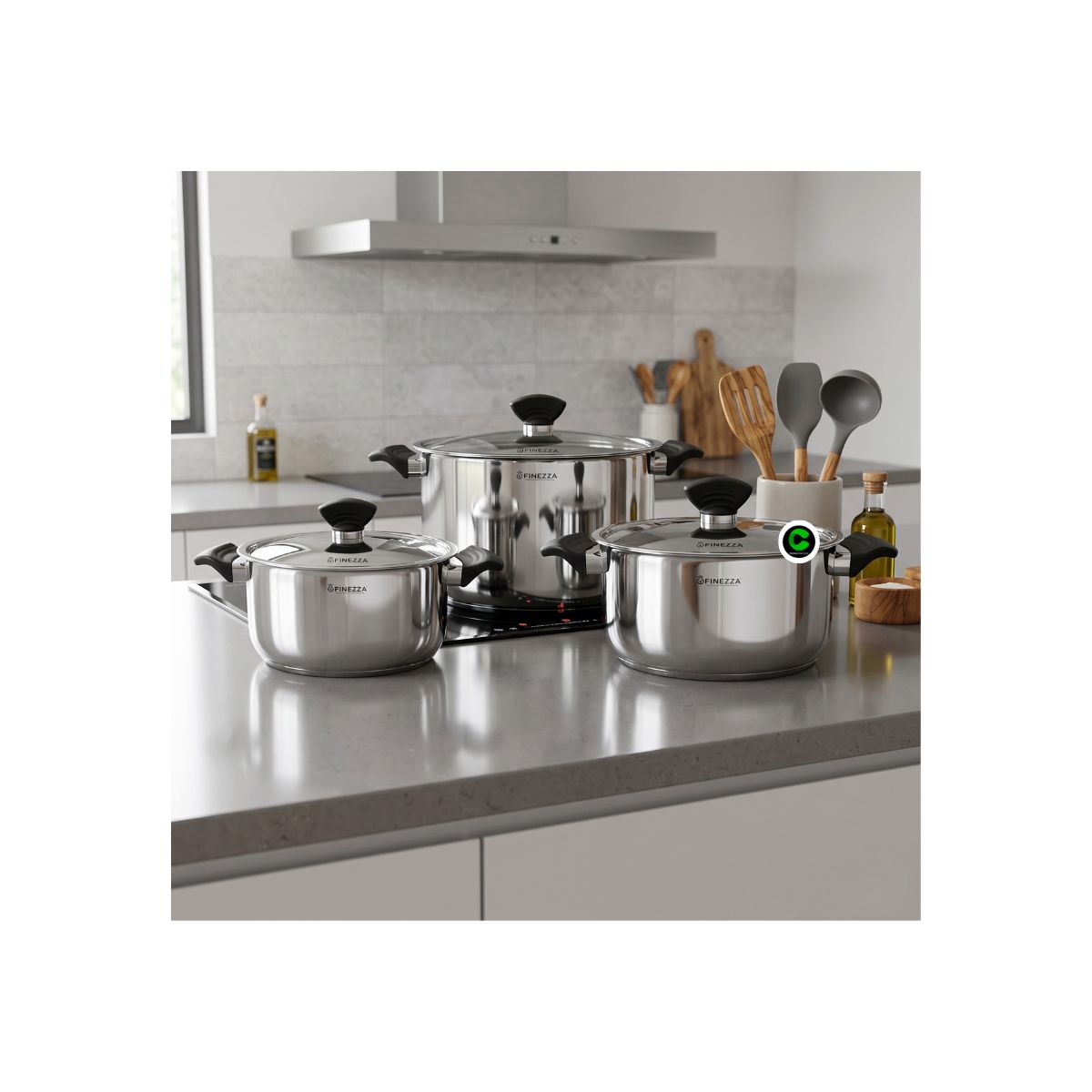 FINEZZA - Set de ollas de acero inoxidable FZ-1042TS-IN FINEZZA 6 PZAS