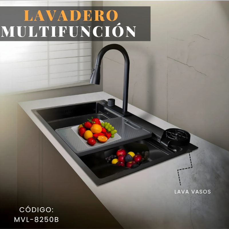 FRATELLI - LAVADERO MULTIFUNCIONAL   DE ACERO INOX NEGRO MVL-8250B