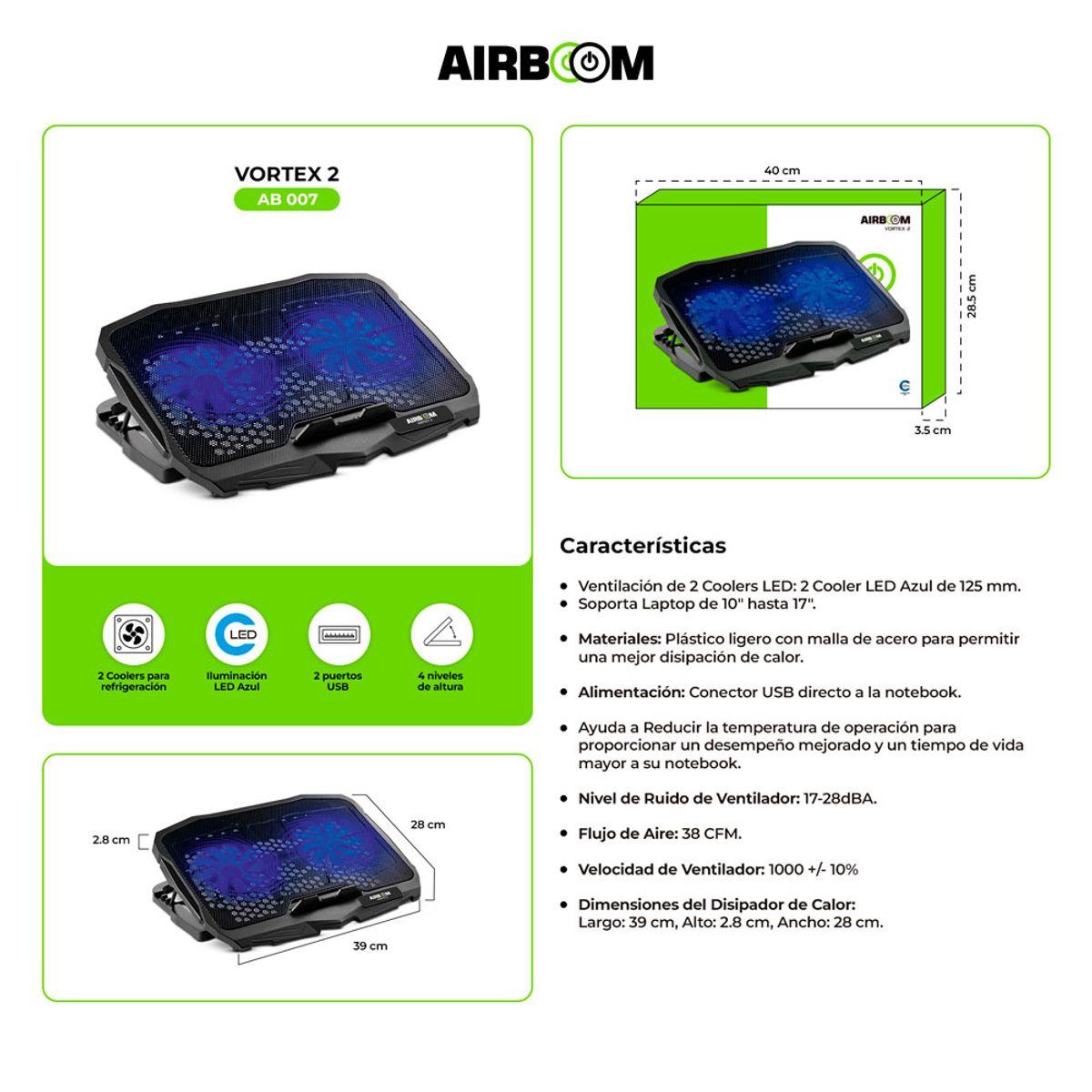 AIRBOOM - VORTEX2 AB007 BASE CON COOLER 2FAN 125CM AIRBOOM