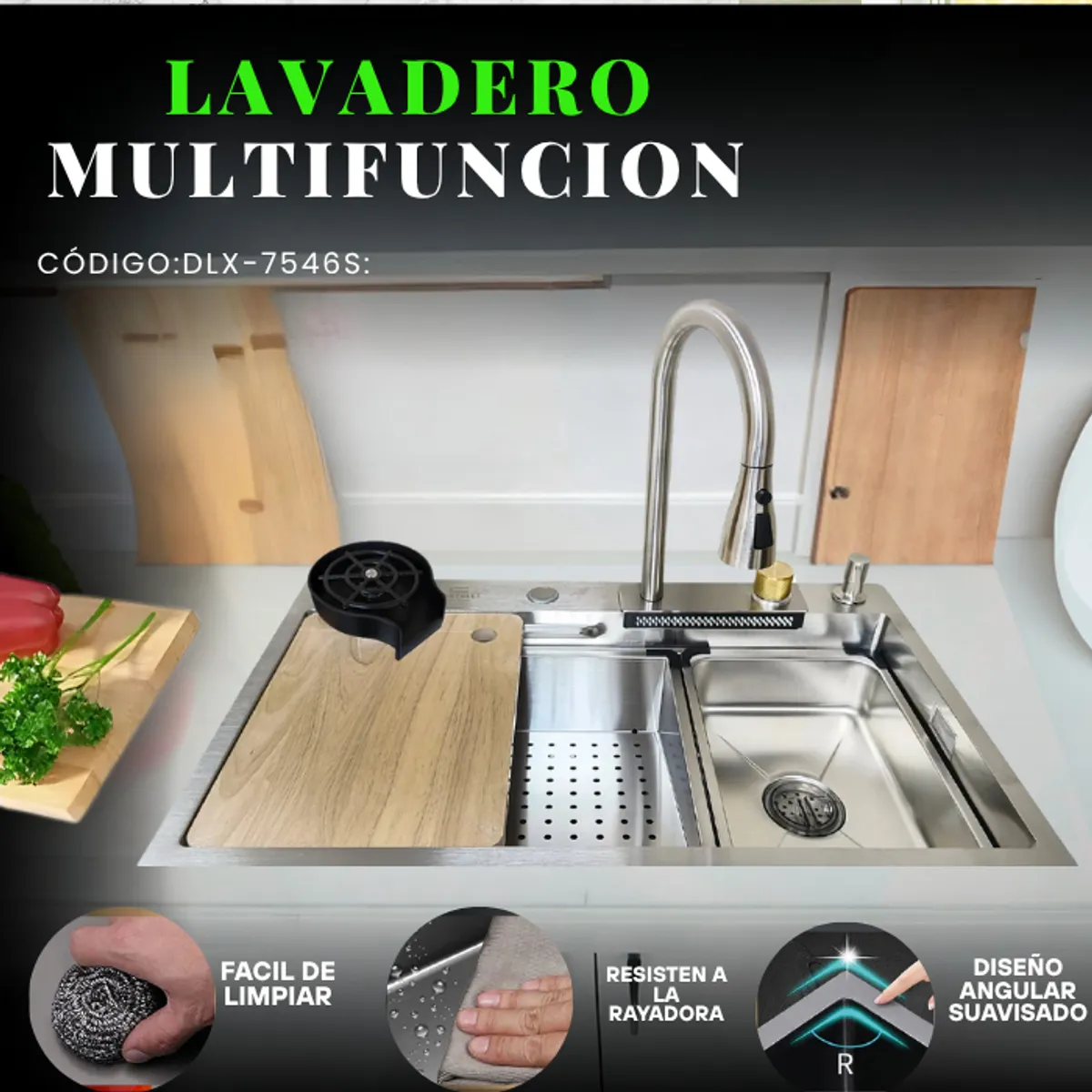 FRATELLI - LAVADERO MULTIFUNCIONAL   DE ACERO INOX SATINADO DLX-7546S