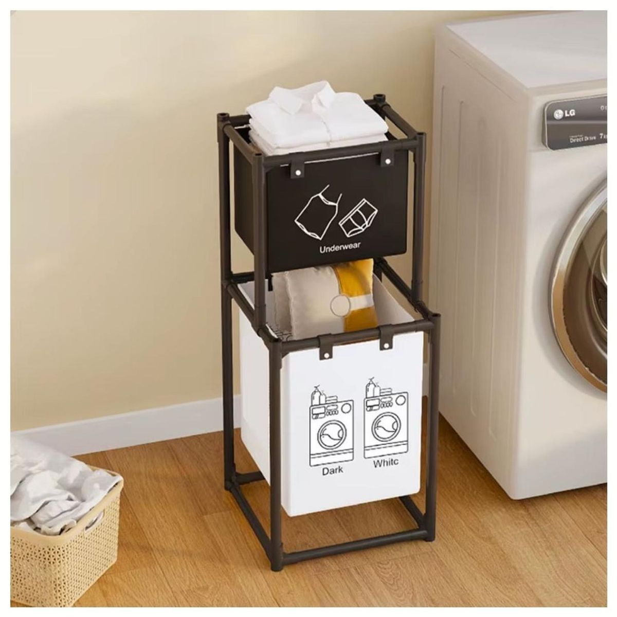 GENERICO - Cesto de Ropa 2 Compartimientos para Lavandería 102x44x31cm Negro