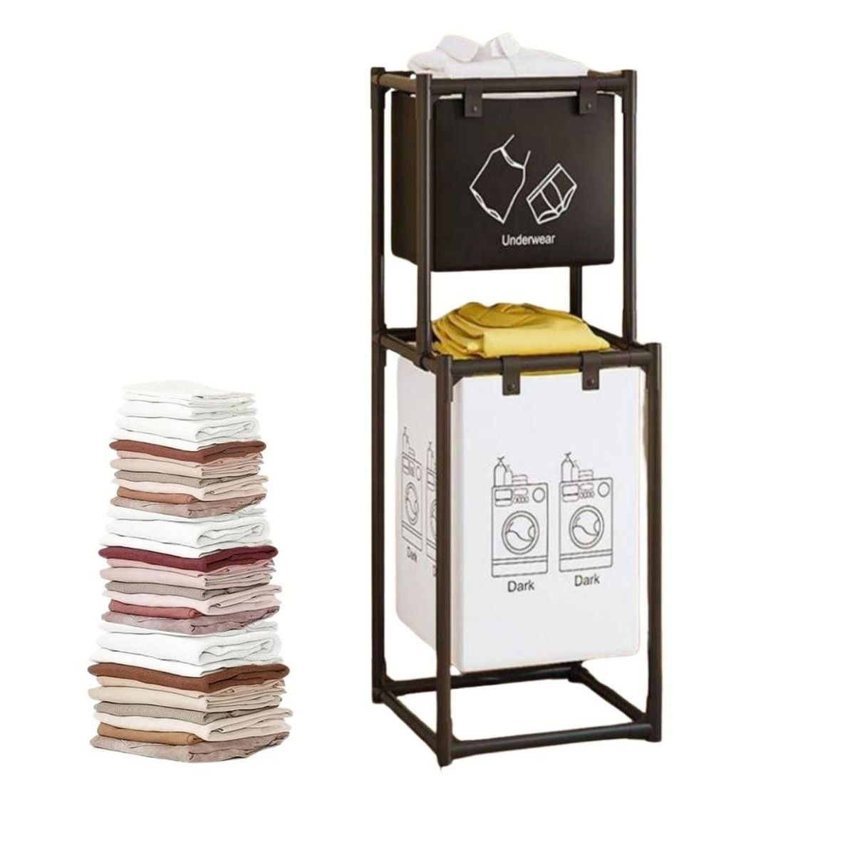 GENERICO - Cesto de Ropa 2 Compartimientos para Lavandería 102x44x31cm Negro