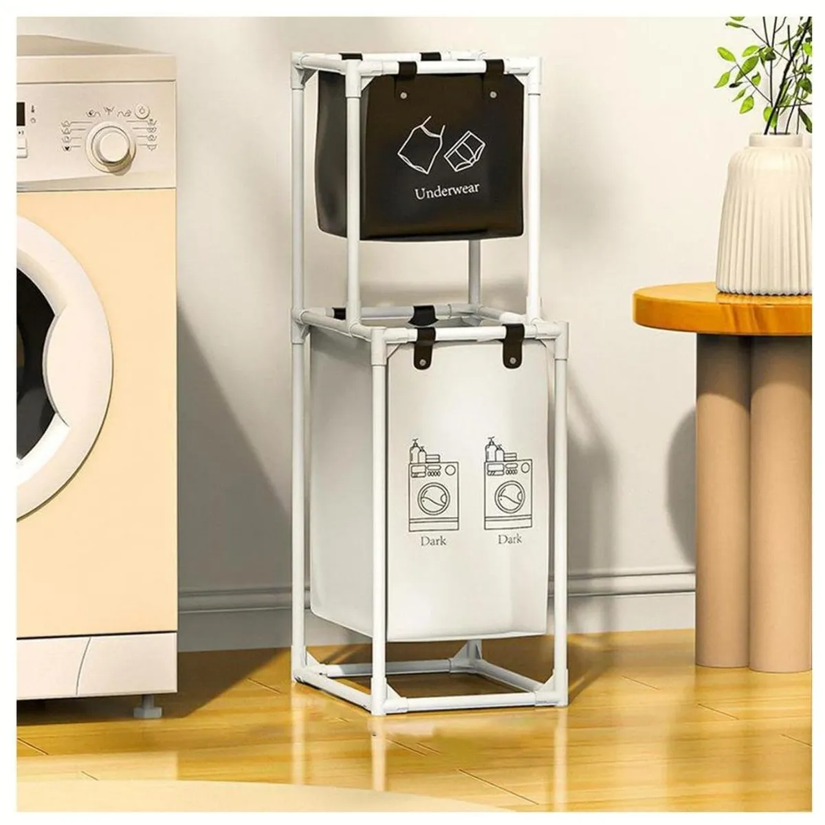 GENERICO - Cesto de Ropa 2 Compartimientos para Lavandería 102x44x31cm Blanco