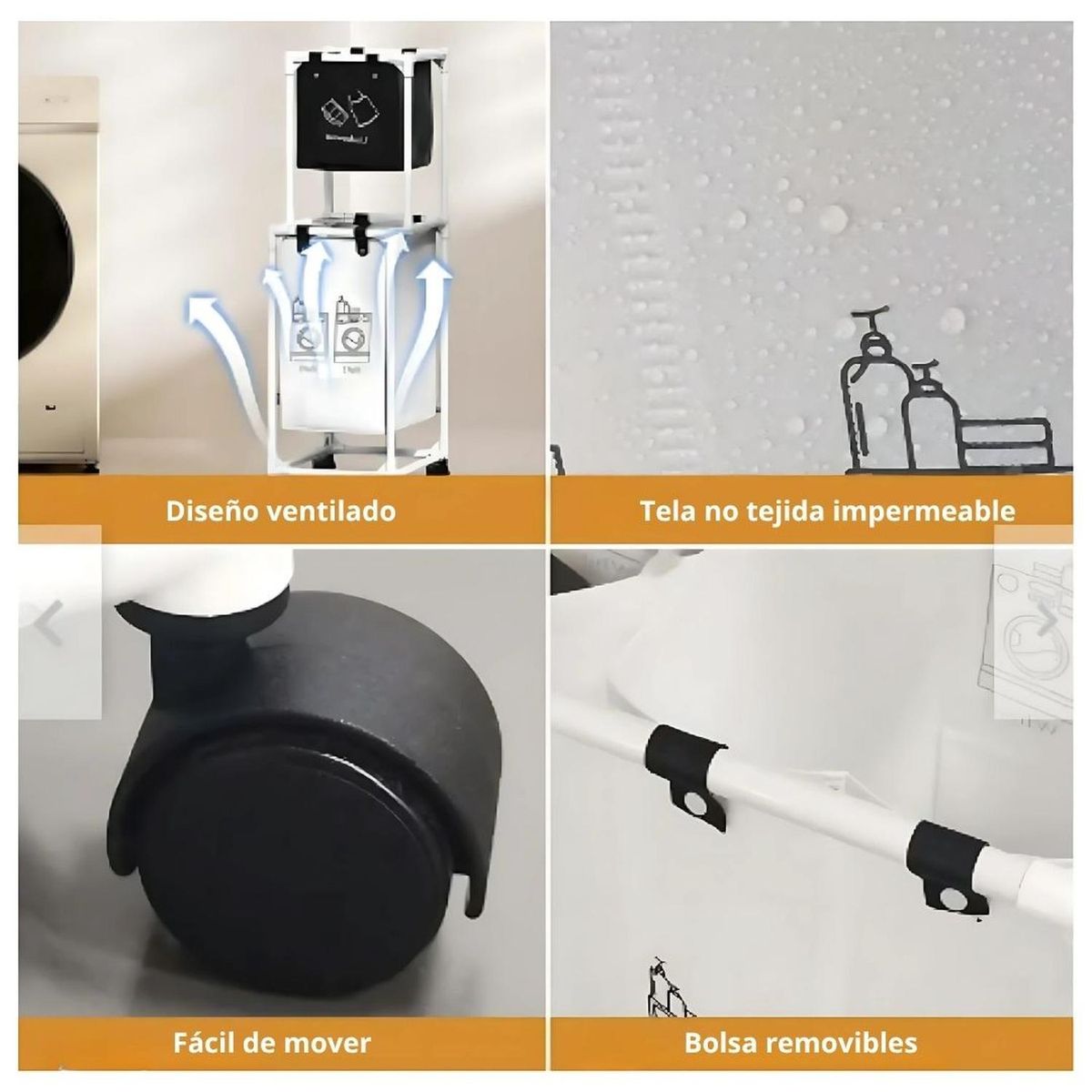 GENERICO - Cesto de Ropa 2 Compartimientos para Lavandería 102x44x31cm Blanco