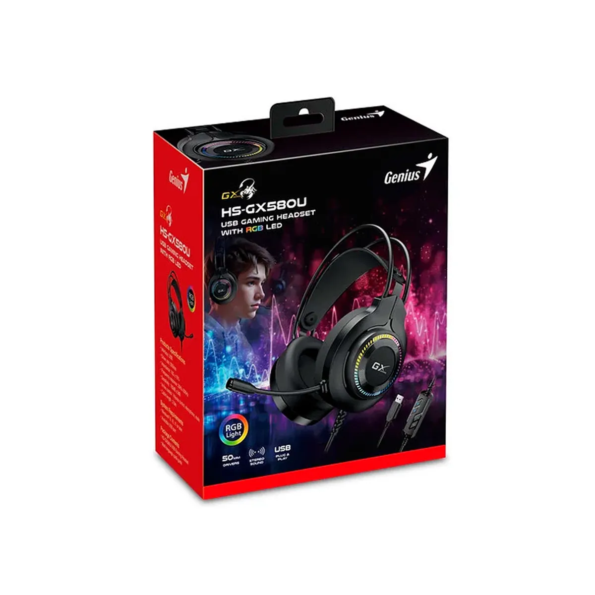 GENIUS - AUDIFONO CMICROF GENIUS GX HS-GX580U 50MM RGB BLACK 31710028400