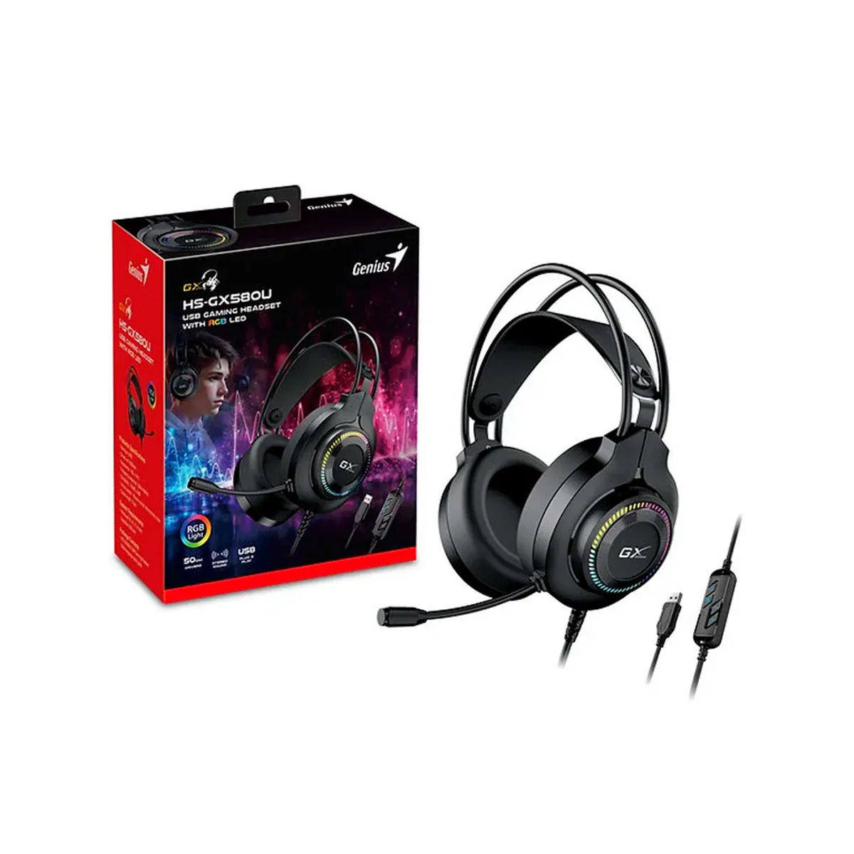 GENIUS - AUDIFONO CMICROF GENIUS GX HS-GX580U 50MM RGB BLACK 31710028400