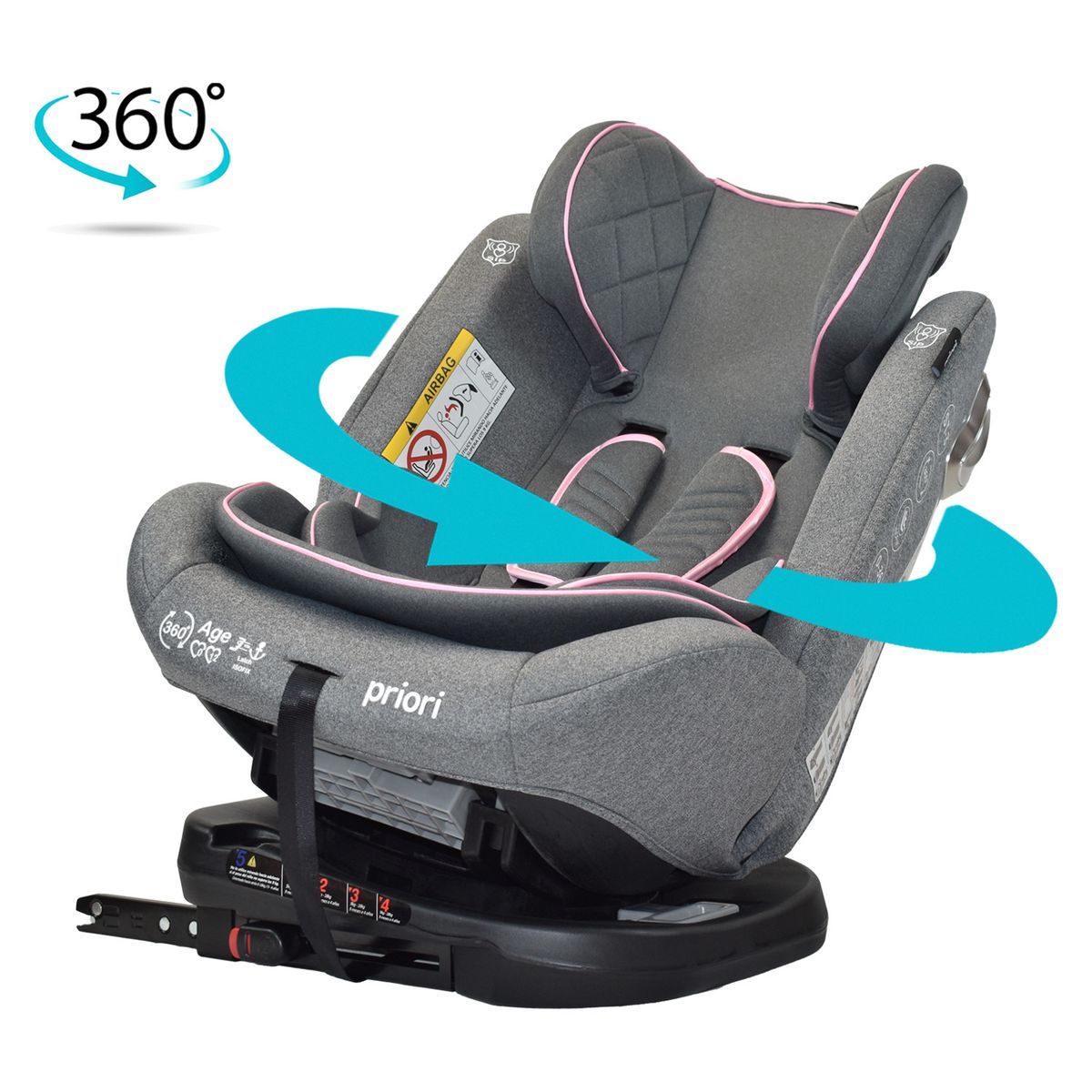 PRIORI - Silla de Auto Bebé 360° Priori First Plus Gris Rosa