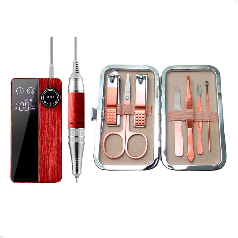 GENERICO - Pulidor Uñas  Inalambrica + Set de Manicura Acero 7 Piezas