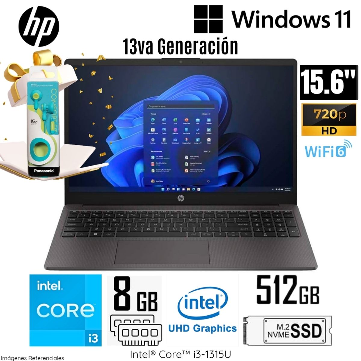 HP - Laptop HP 250 G10 Intel Core i3-1315U 8GB RAM 512GB SSD 15.6" HD A29CMLA + Regalo