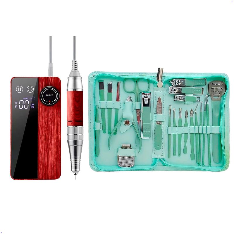 GENERICO - Pulidor Uñas  Inalambrica + Set de Manicura Acero 22 Piezas