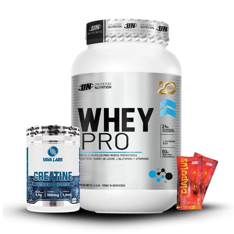 UNIVERSE NUTRITION - Whey Pro 1.1 kg Chocolate+Creatina Yava Labs 300Gr+2 Diabolus