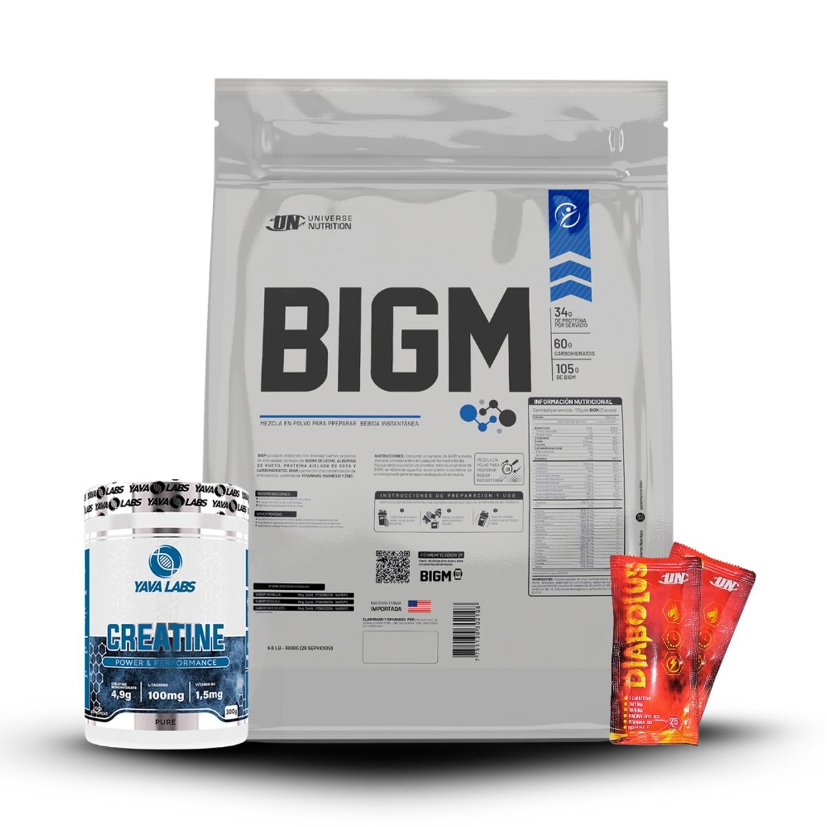 UNIVERSE NUTRITION - Proteína UN Bigm 5 kg Cookies+Creatina Yava Labs 300Gr+2 Diabolus