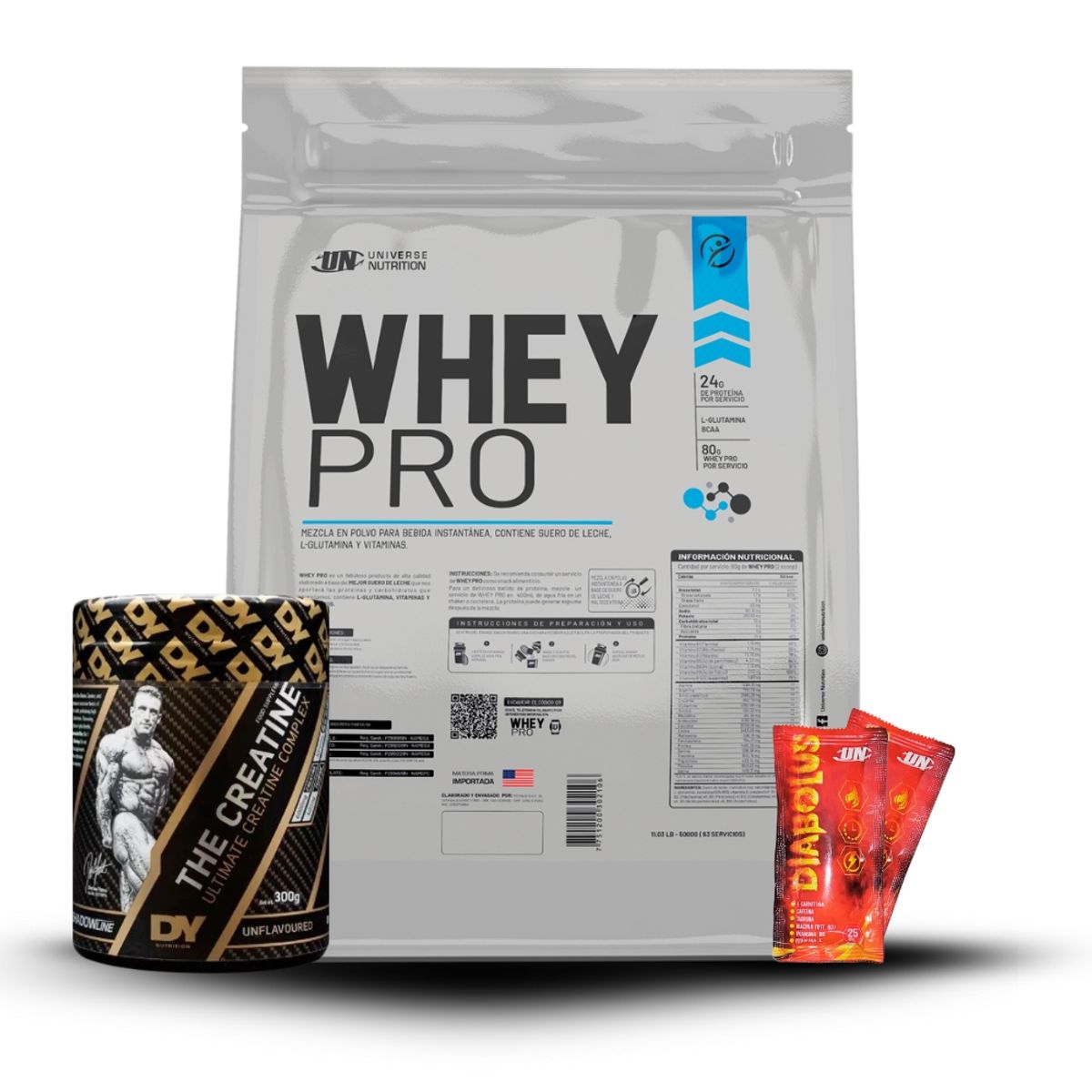 UNIVERSE NUTRITION - Whey Pro 5 kg Chocolate+Creatina Dorian Yates 300Gr+2 Diabolus