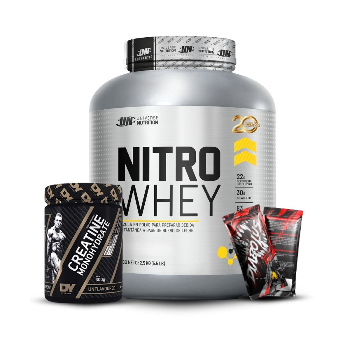 Universe Nutrition - Nitro Whey 2.5 kg Cookies+Creatina Dorian Yates 300Gr+2 Diabolus