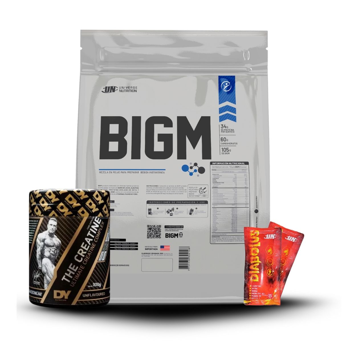 UNIVERSE NUTRITION - Proteína UN Bigm 5 kg Cookies+Creatina Dorian Yates 300Gr+2 Diabolus