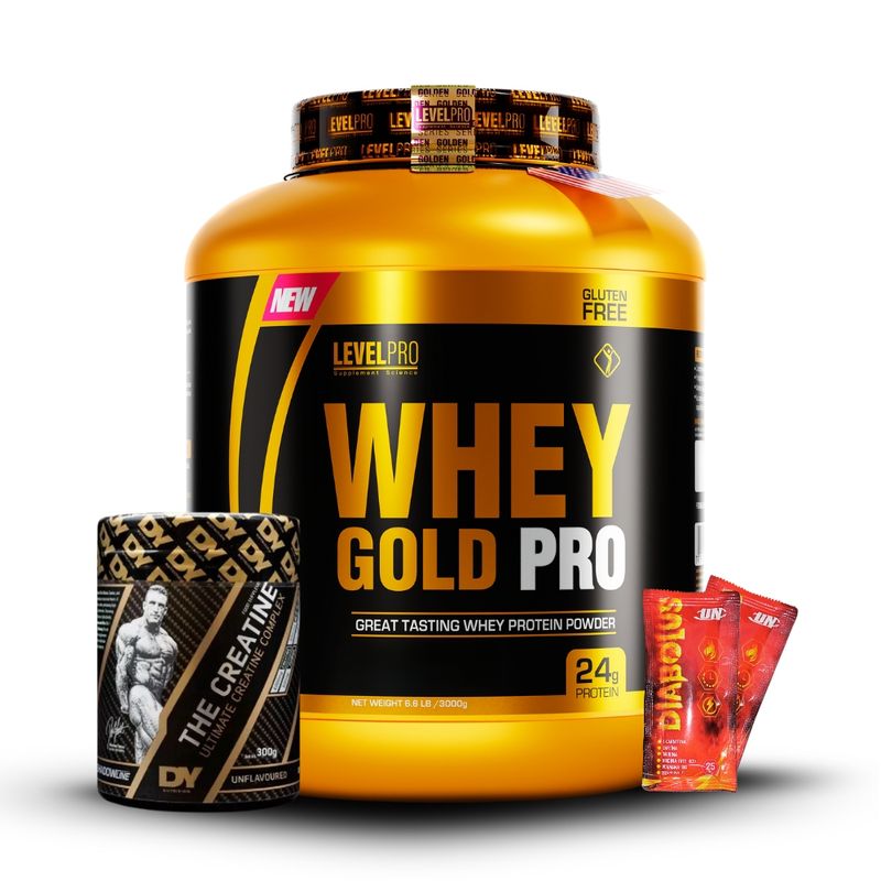 LEVEL PRO - Whey Gold Pro 3kg Vainilla+Creatina Dorian Yates 300Gr+2 Diabolus