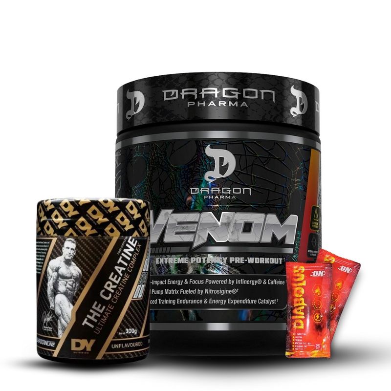 DORIAN YATES - Venom Dragon pharma 40 servicios Fruit Punch+Creatina Dorian Yates 300Gr+2 Diabolus
