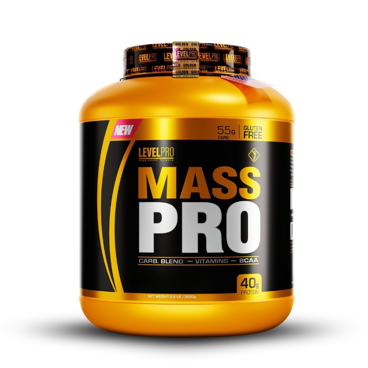 LEVEL PRO - Proteína Mass Pro 3kg Chocolate+Creatina Universe Nutrition 250Gr+2 Diabolus