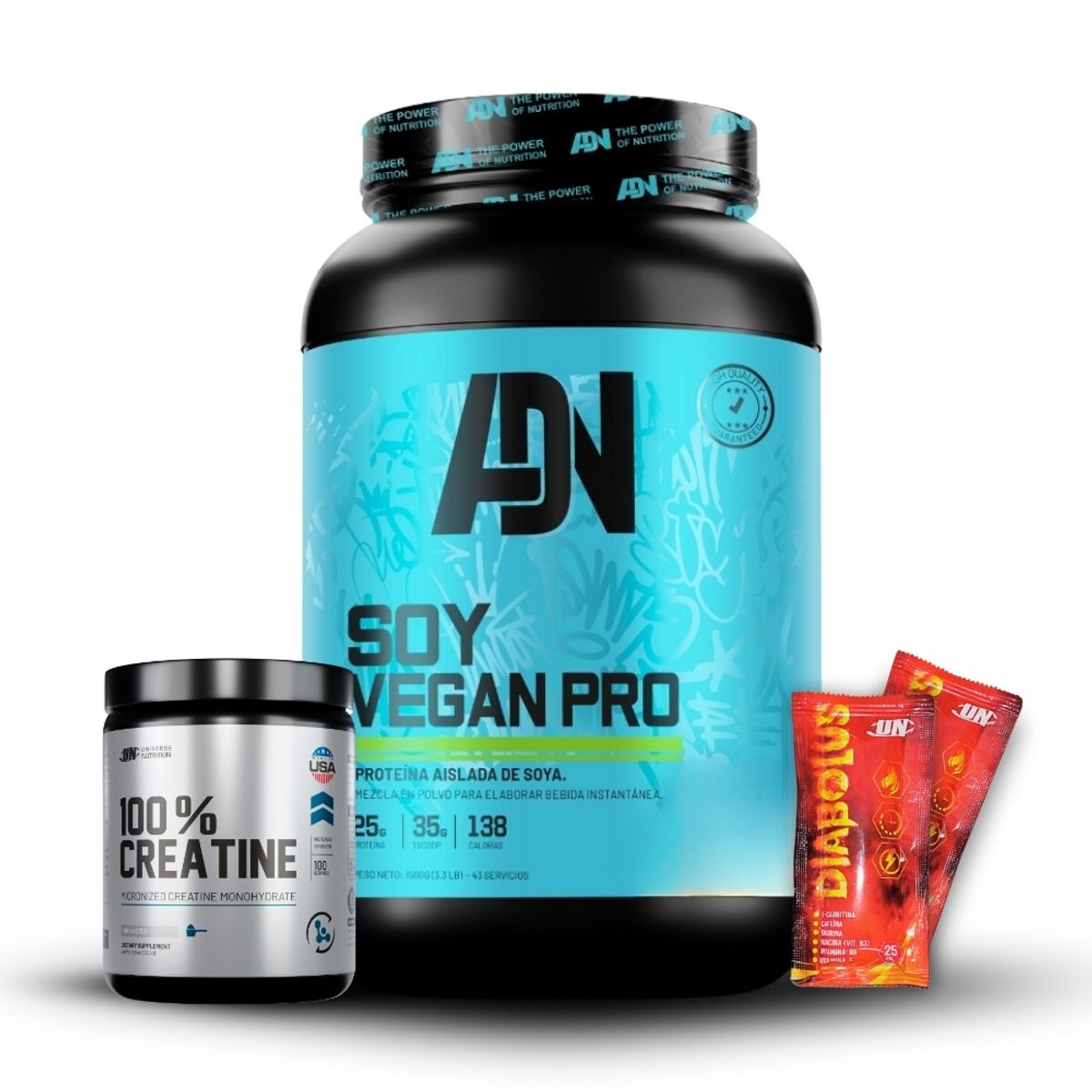 ADN - Soy Vegan 1.5 kg Cookies+Creatina Universe Nutrition 250Gr+2 Diabolus