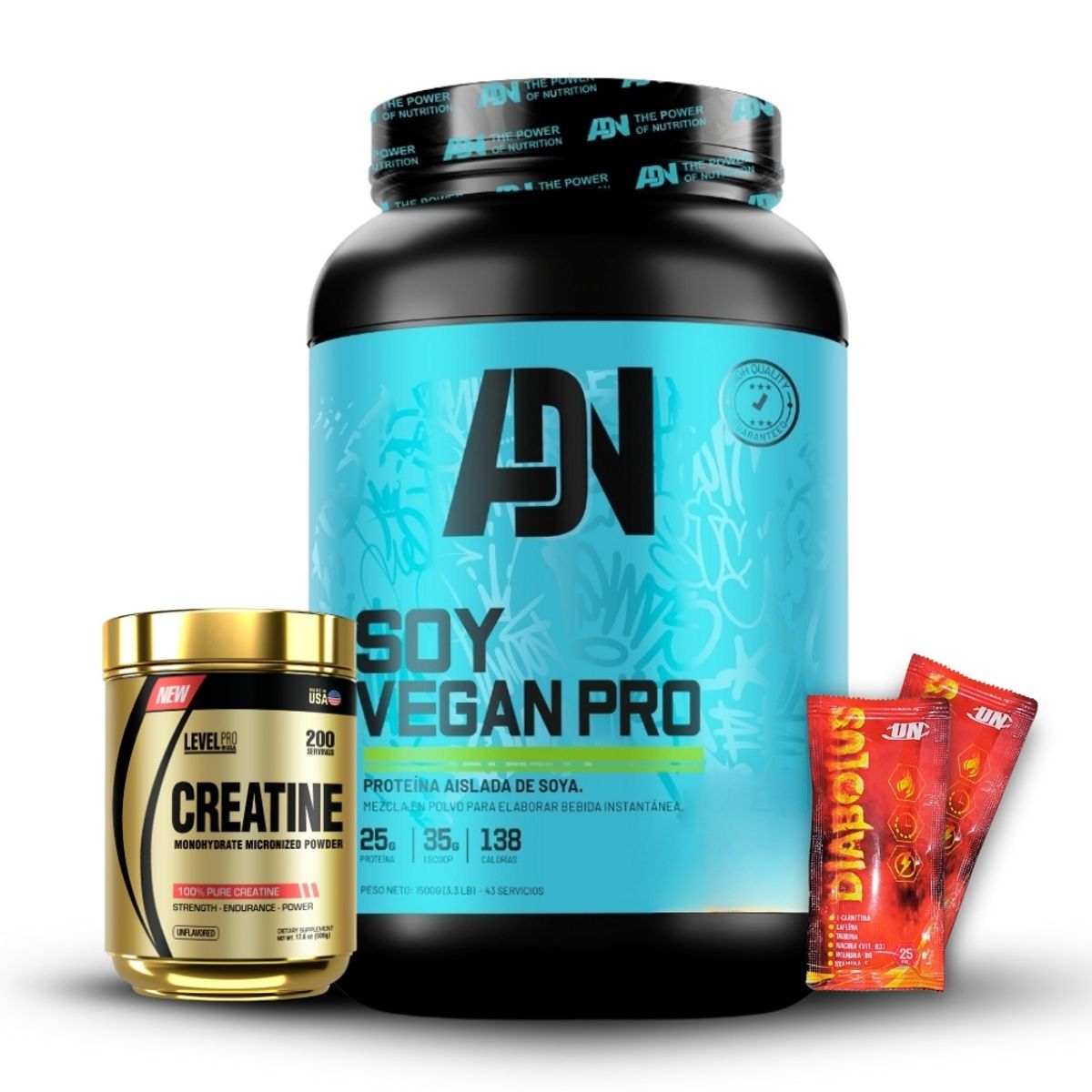 ADN - Soy Vegan 1.5 kg Cookies+Creatina Level Pro 500Gr+2 Diabolus