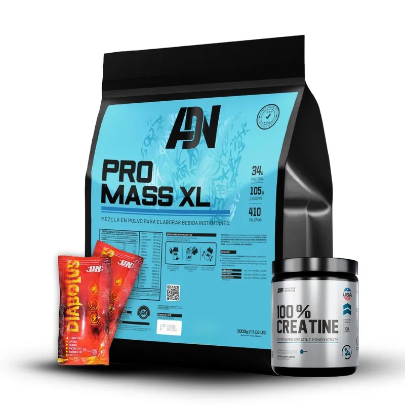 ADN - Proteína Pro mass xl 5kg Vainilla+Creatina 250Gr+2 Diabolus