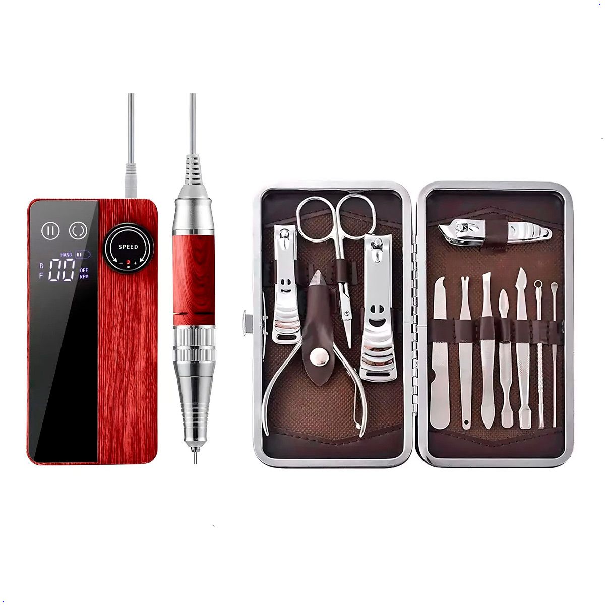 GENERICO - Pulidor Uñas  Inalambrica + Set de Manicura Acero 12 Piezas