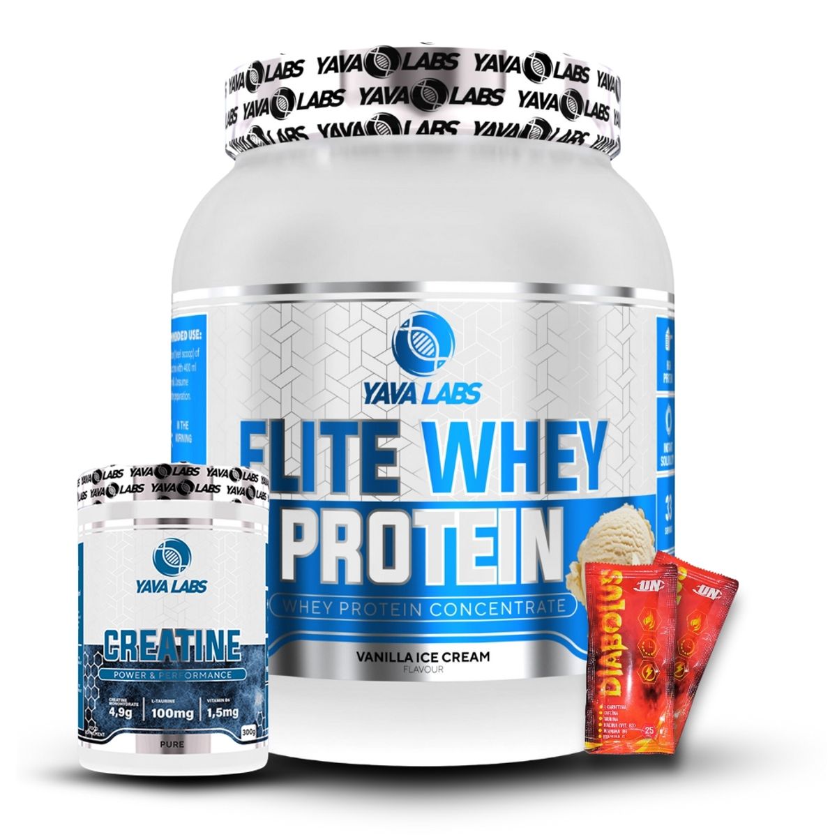 GENERICO - Yava Elite Whey Protein 1 kg Vainilla+Creatina Yava Labs 300Gr+2 Diabolus