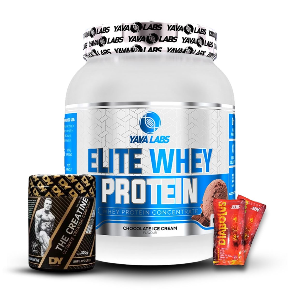 GENERICO - Yava Elite Whey Protein 1 kg Chocolate+Creatina Dorian Yates 300Gr+2 Diabolus