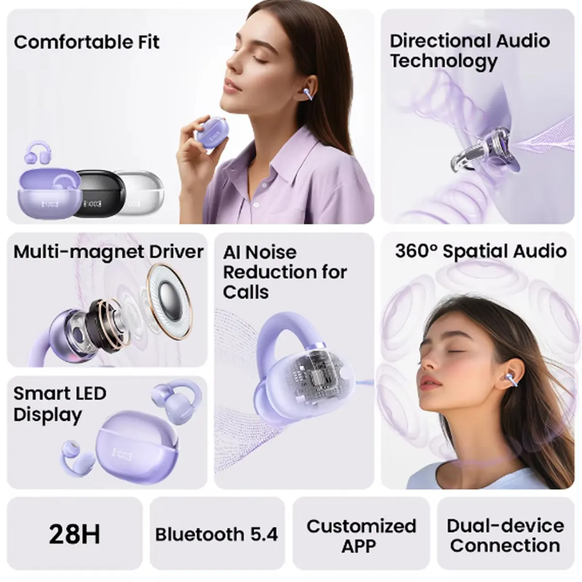 HAYLOU - Audifonos Haylou Airfree-Morado y Reloj Inteligente Toumi S8-P