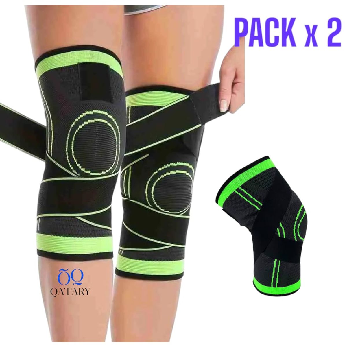 OEM - PACK 2 Rodillera Deportiva Ajustable Elastica Unisex Flexible Verde