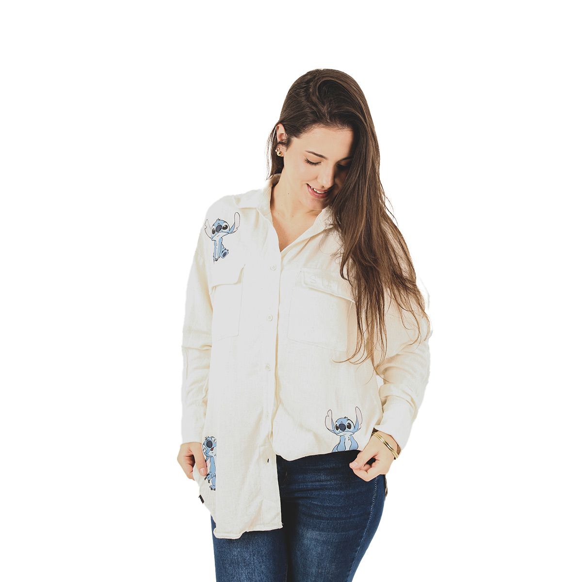 DISNEY - BLUSA OVERSIZE  LILO Y STITCH MUJER MARFIL