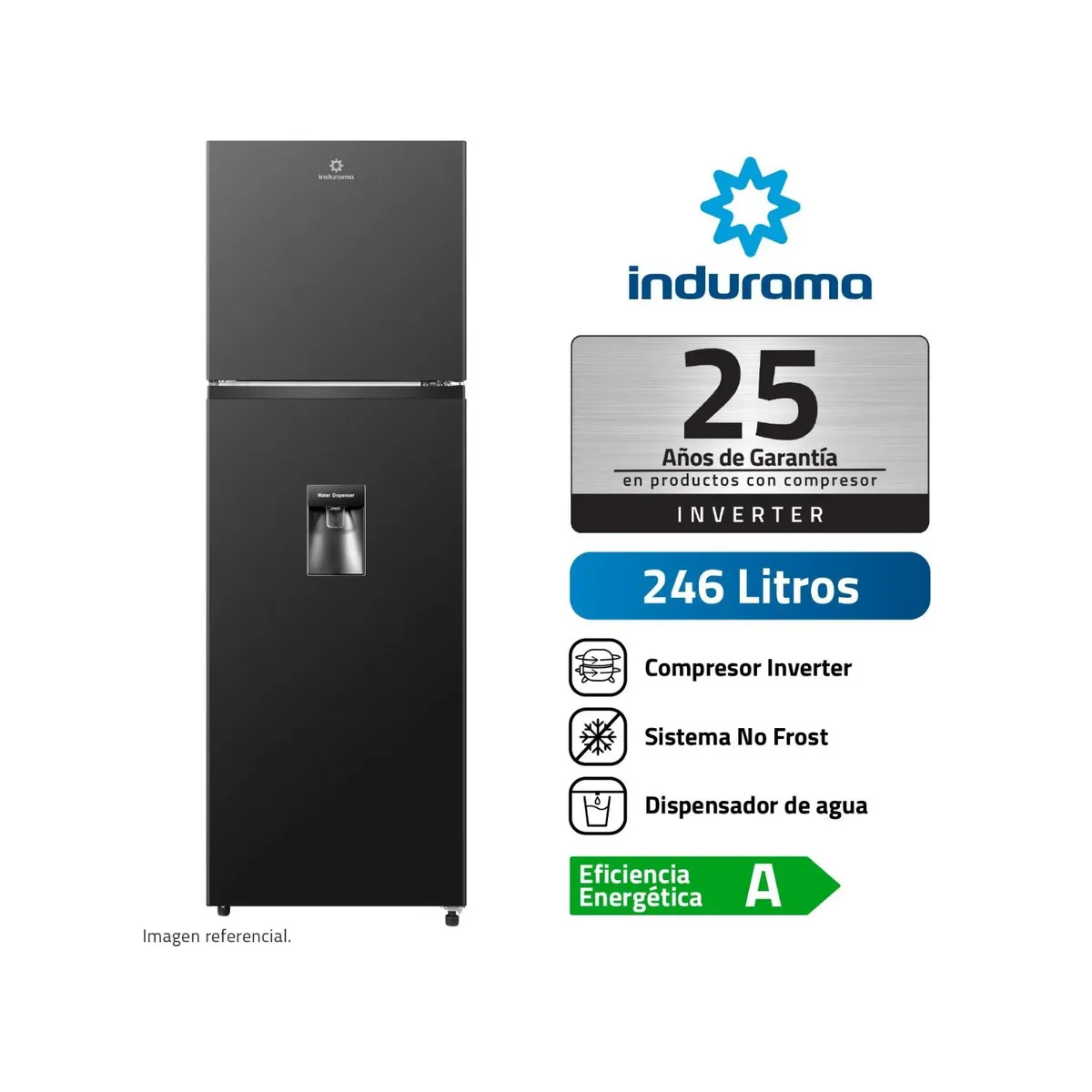 INDURAMA - Refrigerador Indurama No Frost 246 L Con Dispensador RI-389DNI Negro