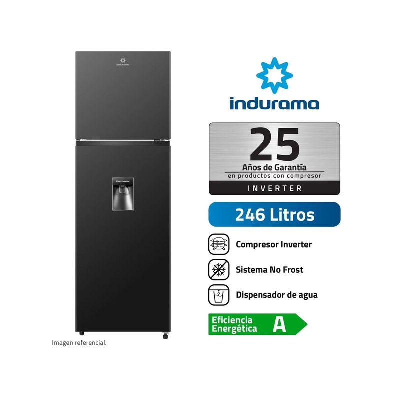 INDURAMA - Refrigerador Indurama No Frost 246 L Con Dispensador RI-389DNI Negro