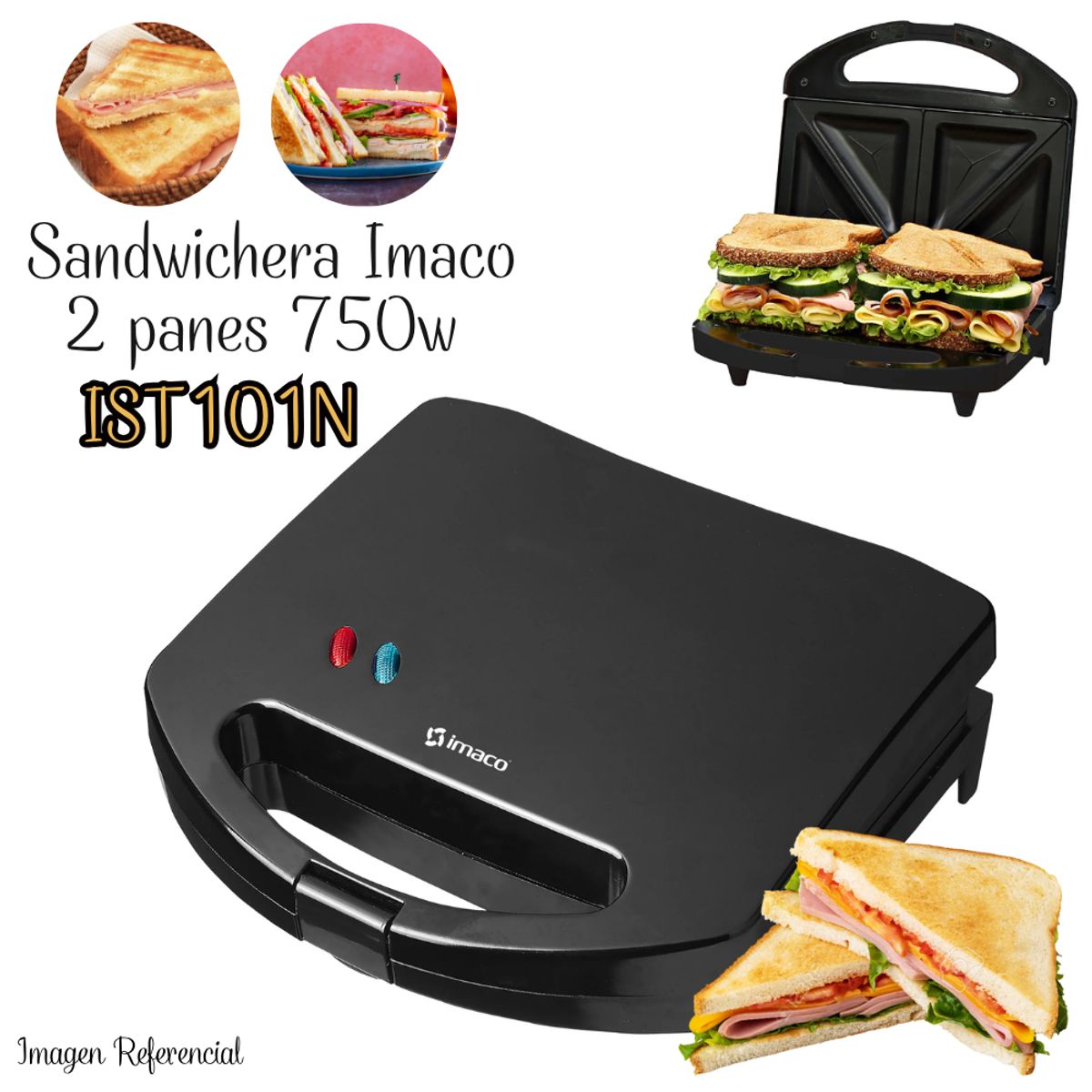 IMACO - Sandwichera Maker Antiadherente 2 panes - Imaco