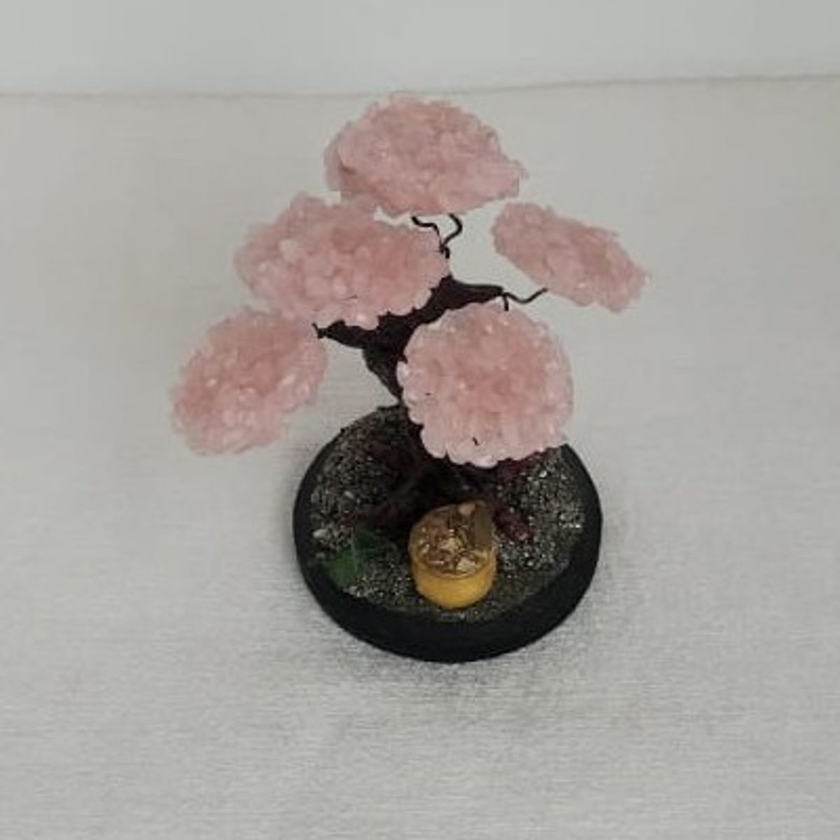 GENERICO - ARBOLITO DE LA FELICIDAD BONSAI MEDIANO ROSA SUEVE CON PIEDRAS DE CUARZO