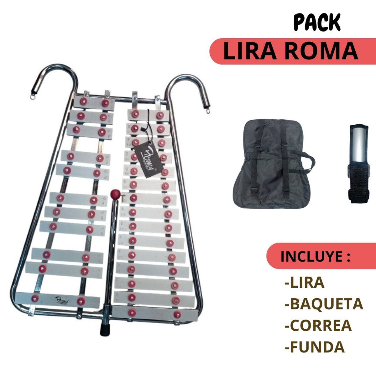 GENERICO - PACK LIRA ROMA ROJO DE BANDA  C/ CORREA Y FUNDA