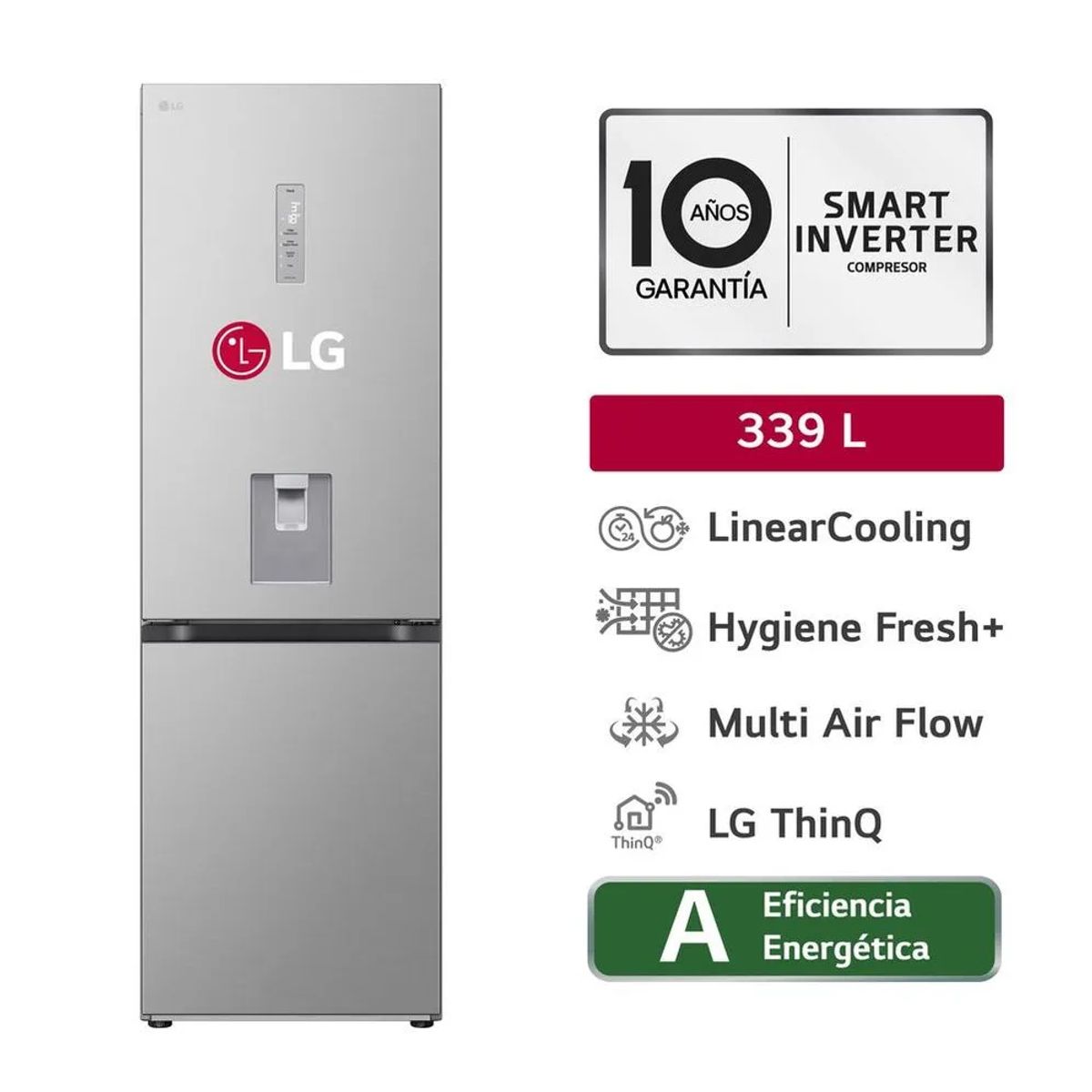 LG - La Refrigeradora 339 litros Linear Cooling Bottom Freezer Plateado LG GB37SPY_.