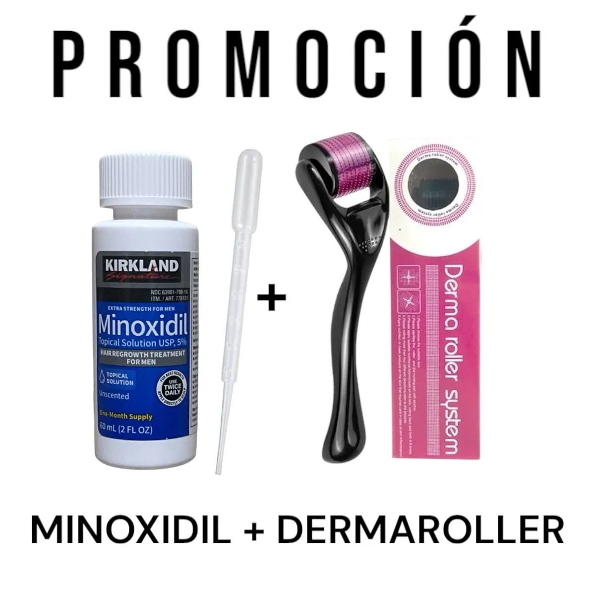 KIRKLAND - 1 Minoxidil Liquido 5% Kirkland + 1 Dermaroller 0.5mm
