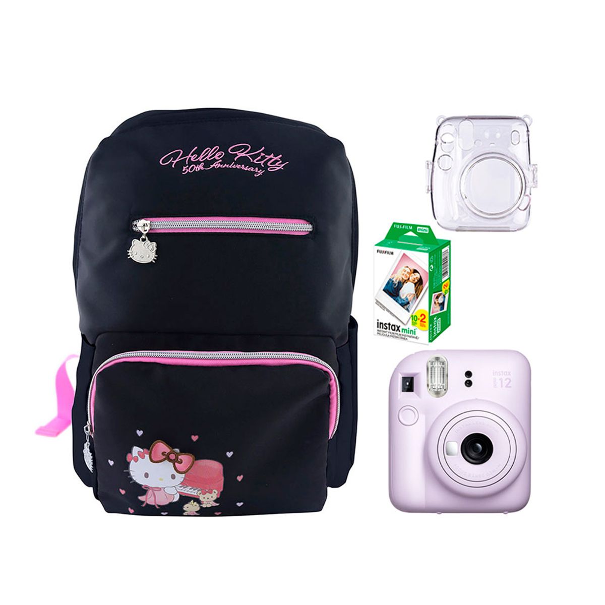 FUJIFILM - Camara Fujifilm Mini 12 Lila+Estuche +Pelix20+Mochi Hello Kitty