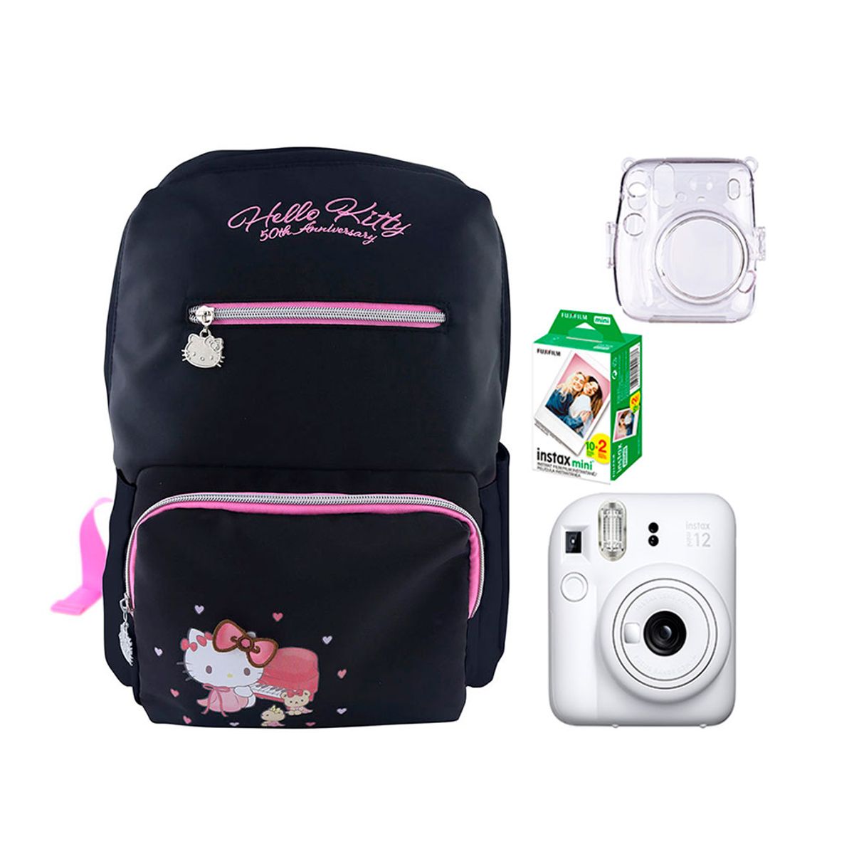 SCOOL - Camara Fujifilm Mini 12 Blanco+Estuche +Pelix20+Mochi Hello Kitty
