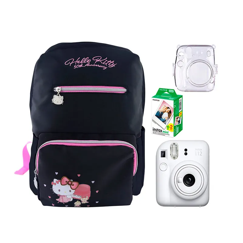 SCOOL - Camara Fujifilm Mini 12 Blanco+Estuche +Pelix20+Mochi Hello Kitty