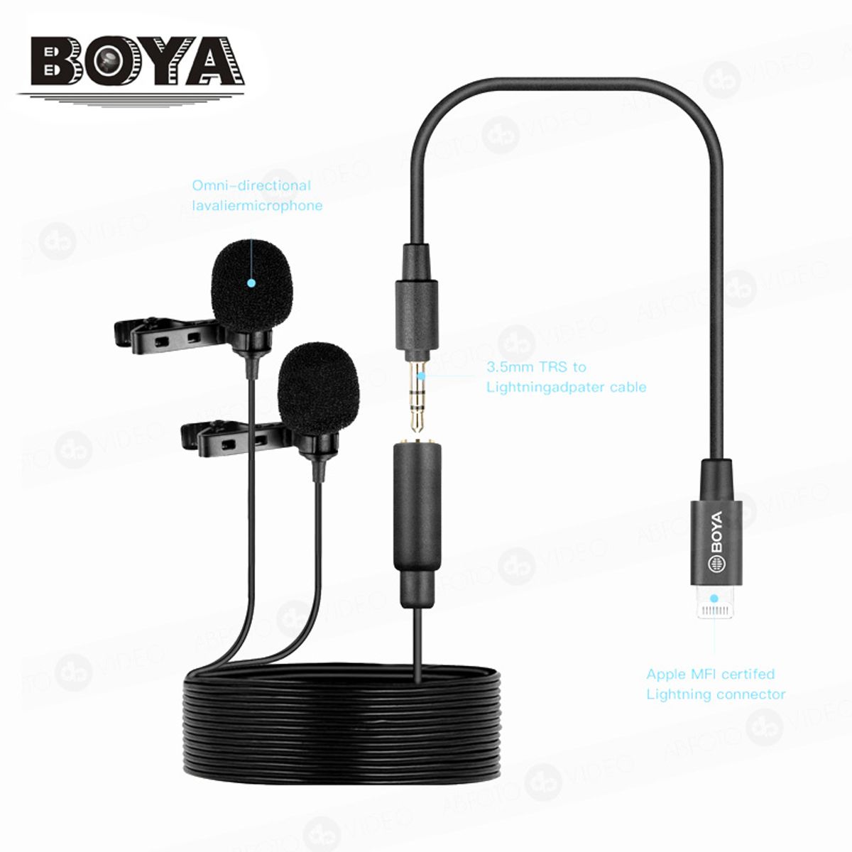 BOYA - BOYA BY-M2D (IOS) - Micrófono lavalier para 2 Personas, iPhone y ipad