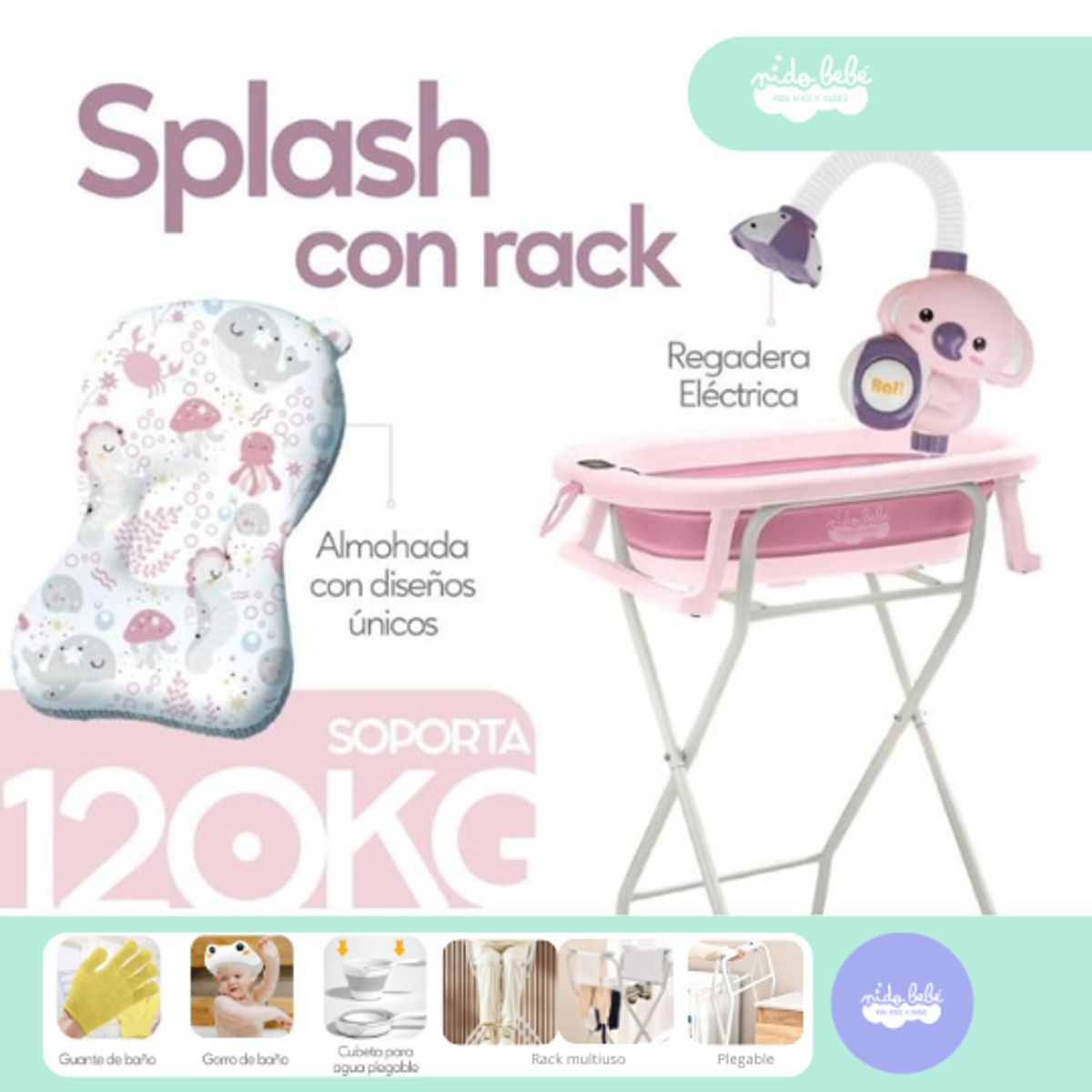 GENERICO - Bañera Splash de bebé con rack pink